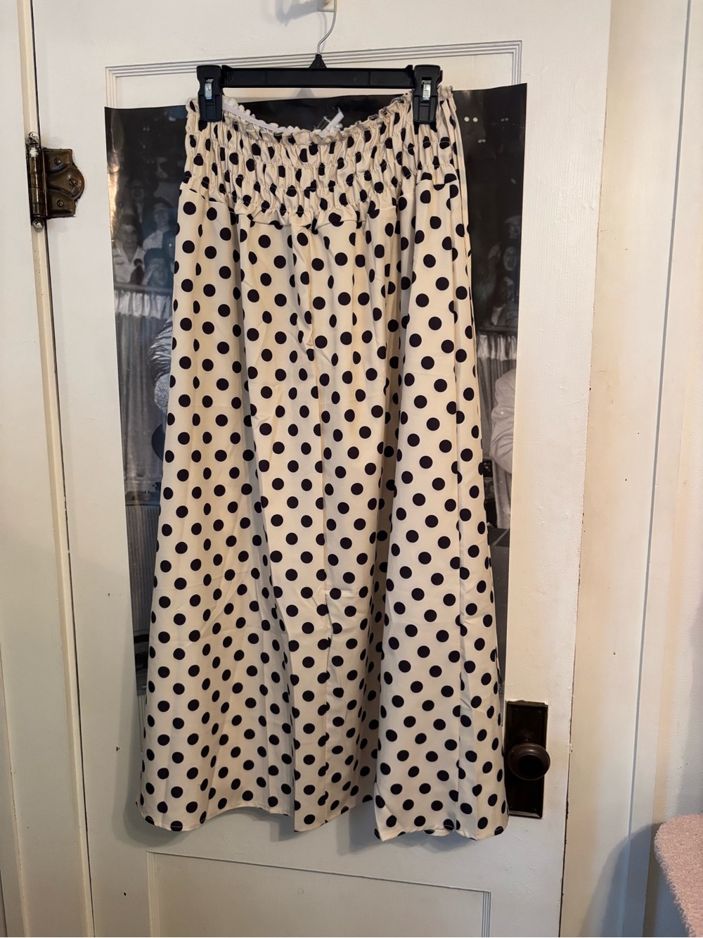 Polka Dot Elastic Waist Maxi Skirt - Cream with Black Dots
